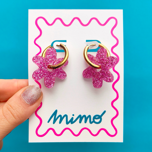 Flower Hoops - Party Pink - Everyday Glitter Earrings