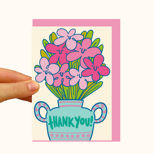 Thank You Vase of Happy Flowers - Pearlescent Friendship Card