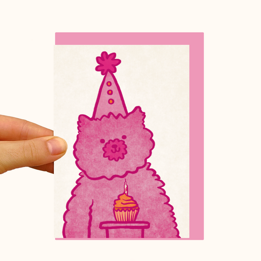 Pink Party Bear - Pearlescent Birthday Card