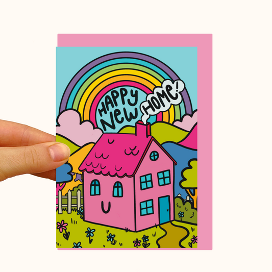 Rainbow House- Pearlescent New Home Card