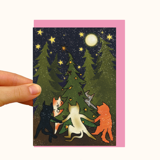 Xmas Cat Ritual Card - Pearlescent Christmas Card