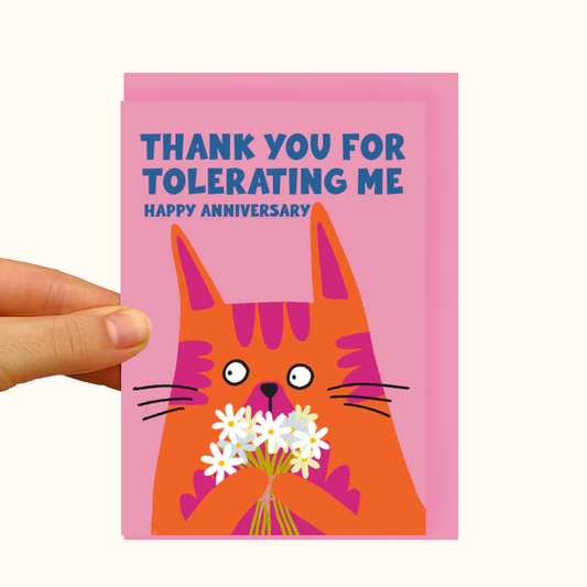 Thank You For Tolerating Me Cat - Pearlescent Anniversary Card